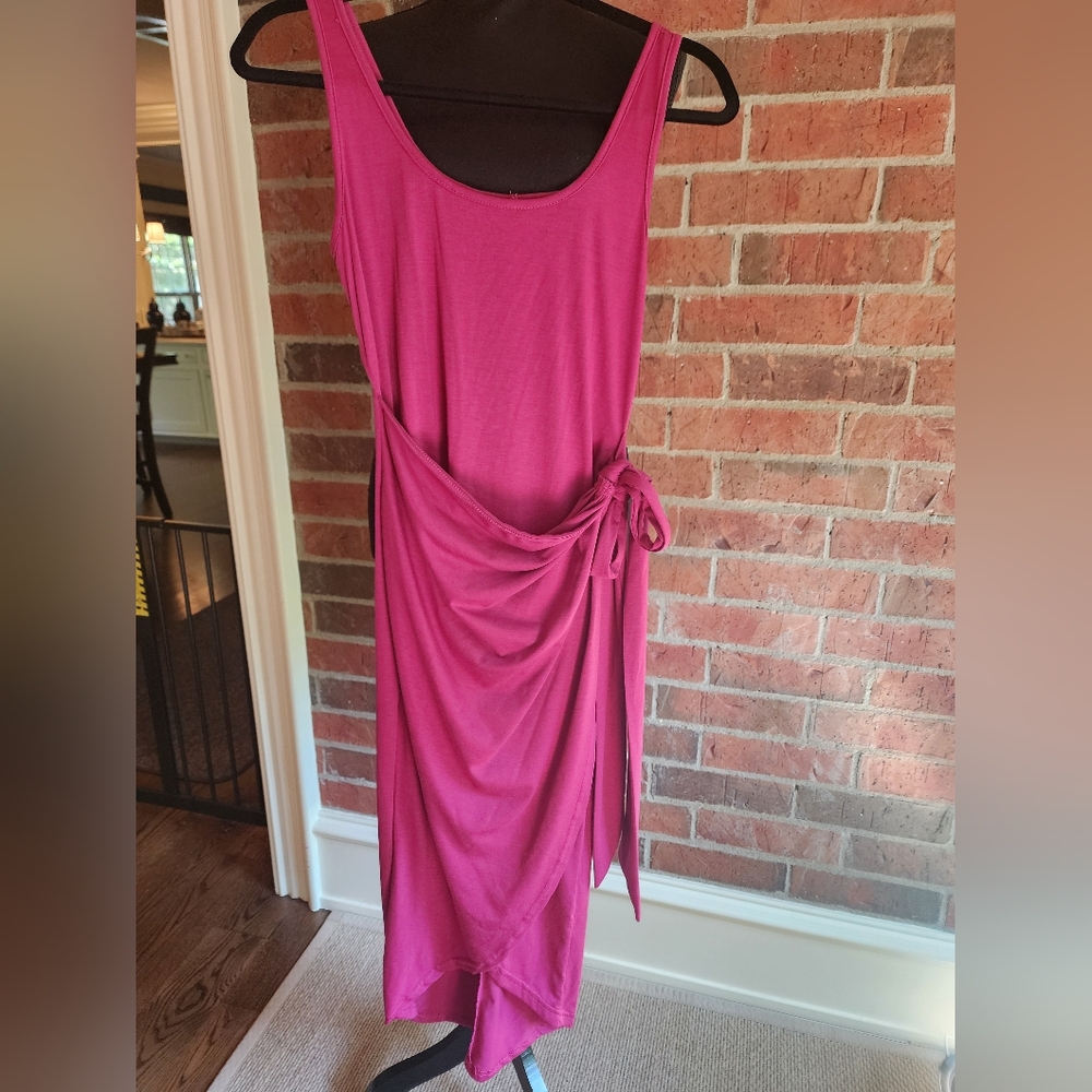 SHEIN Fuchsia Pink Tank Dress With Sarong Style Tie Front Sz Medium EUC